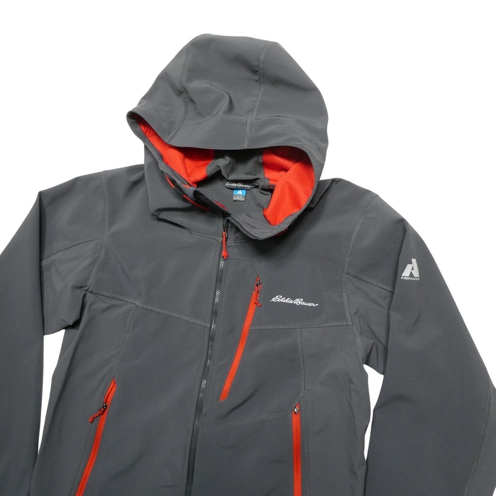 Eddie Bauer Jacket Mens Small Gray Hooded Full Zip Softshell First Ascent Hiking